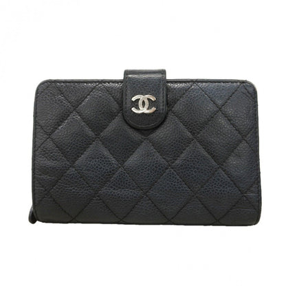 Chanel Wallet Quilted Caviar Leather Black Silver