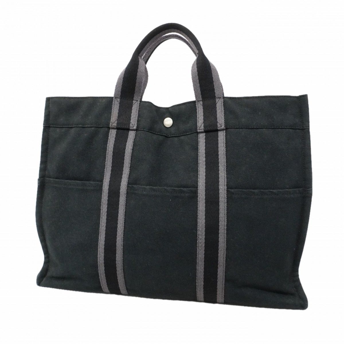 Hermes Tote Fourre Tout MM Canvas Black Silver