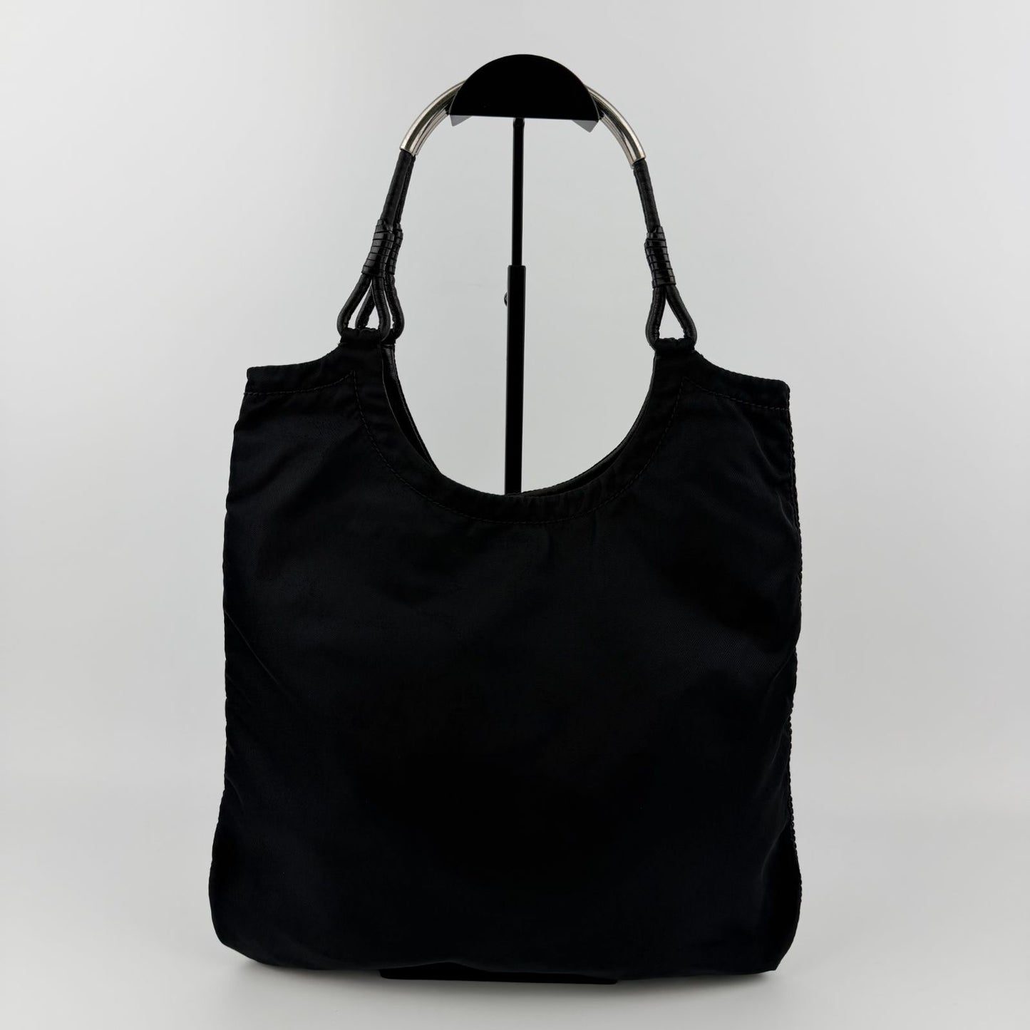 Prada Triangle Logo Shoulder Bag Tote Black Nylon Vintage — view 2