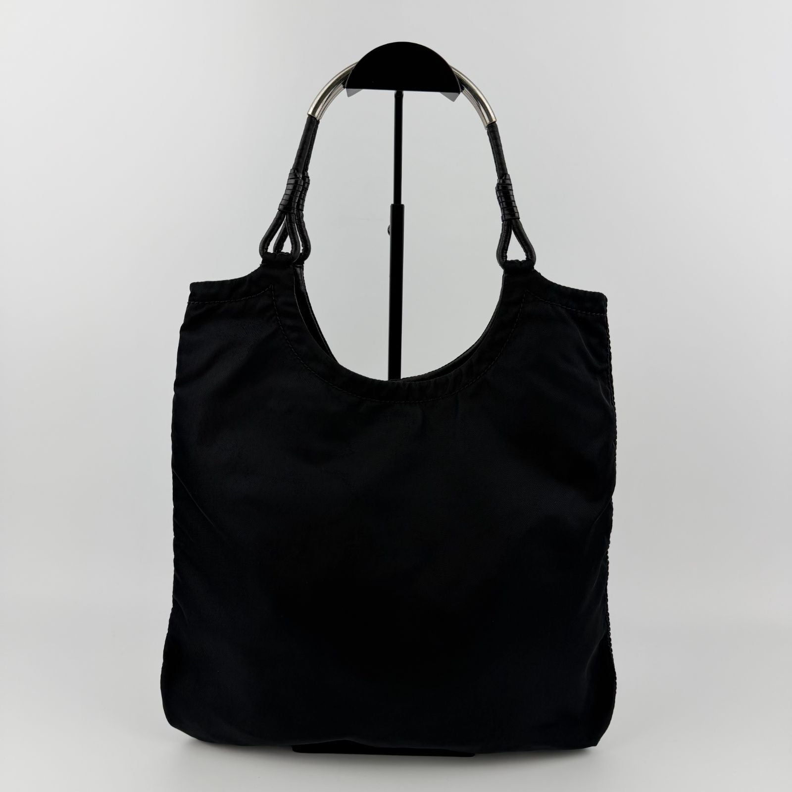 Prada Triangle Logo Shoulder Bag Tote Black Nylon Vintage — view 2