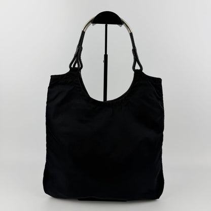 Prada Triangle Logo Shoulder Bag Tote Black Nylon Vintage — view 2