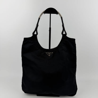 Prada Triangle Logo Shoulder Bag Tote Black Nylon Vintage