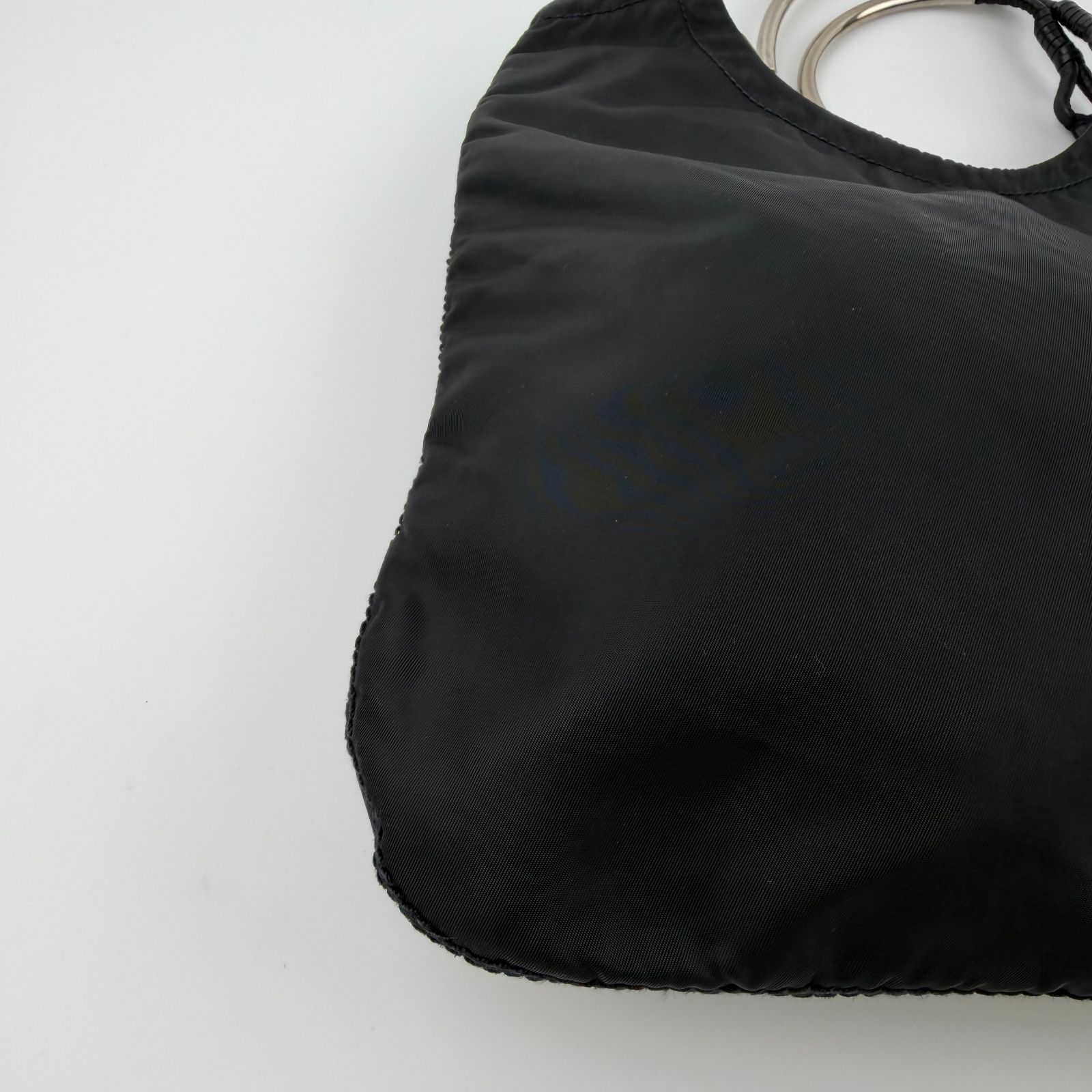 Prada Triangle Logo Shoulder Bag Tote Black Nylon Vintage — view 8