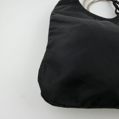 Prada Triangle Logo Shoulder Bag Tote Black Nylon Vintage — view 8
