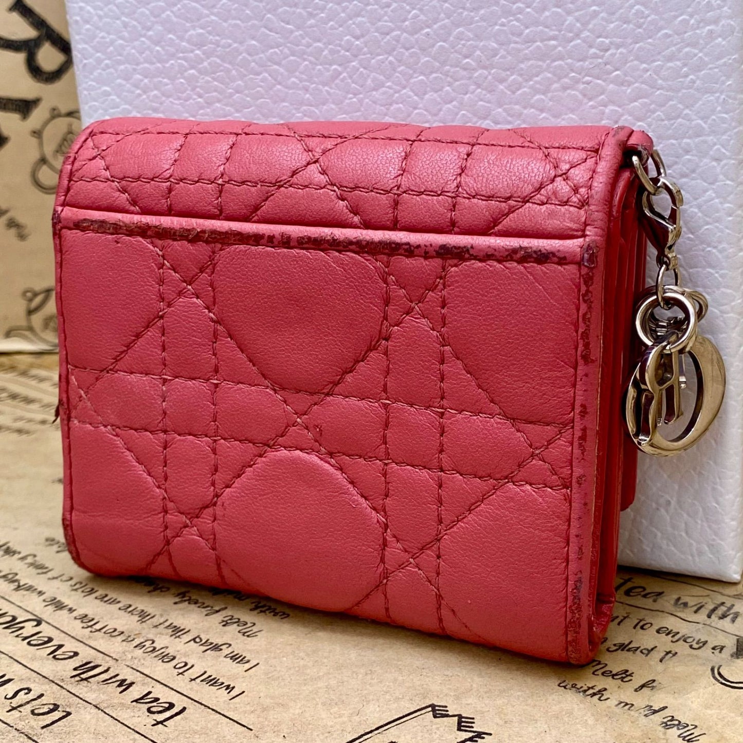 Dior Trifold Wallet Cannage Pink Coin Card Billfold Compact — view 2