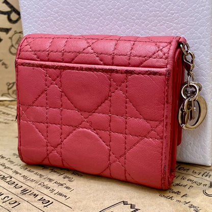 Dior Trifold Wallet Cannage Pink Coin Card Billfold Compact — view 2