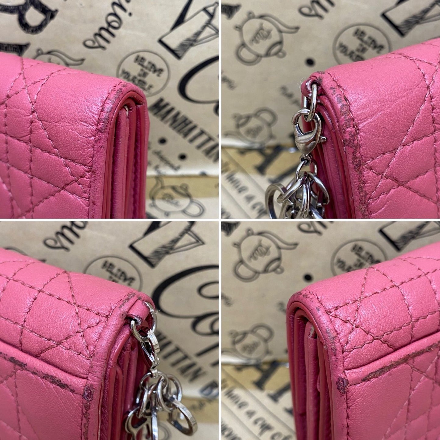 Dior Trifold Wallet Cannage Pink Coin Card Billfold Compact — view 6