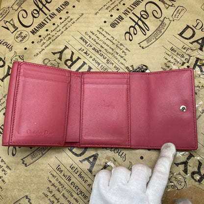Dior Trifold Wallet Cannage Pink Coin Card Billfold Compact — view 8