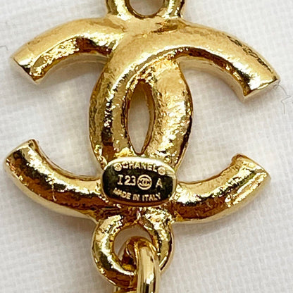 Chanel CC Logo Flower Long Earrings Faux Pearl Rhinestone Gold — view 4