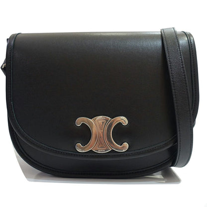 Celine Besace Shoulder Bag Leather Black Silver