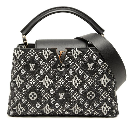 Louis Vuitton Capucines MM 2-Way Shoulder Bag Black Gold Leather