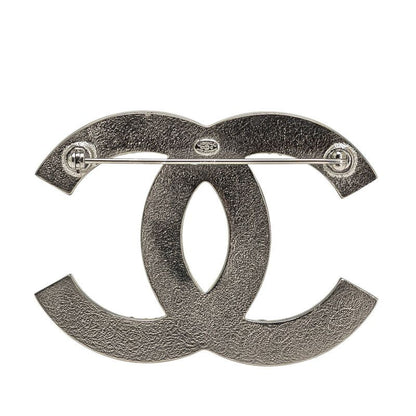 Chanel CC Logo Lame Border Brooch Silver Black Metal — view 2