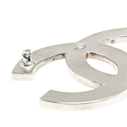 Chanel CC Logo Lame Border Brooch Silver Black Metal — view 4
