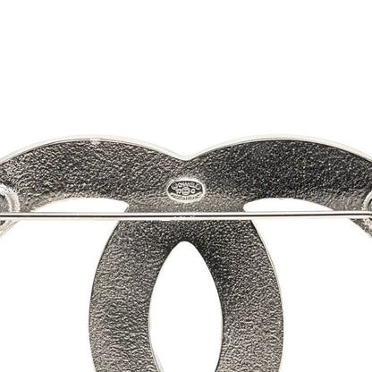 Chanel CC Logo Lame Border Brooch Silver Black Metal — view 3