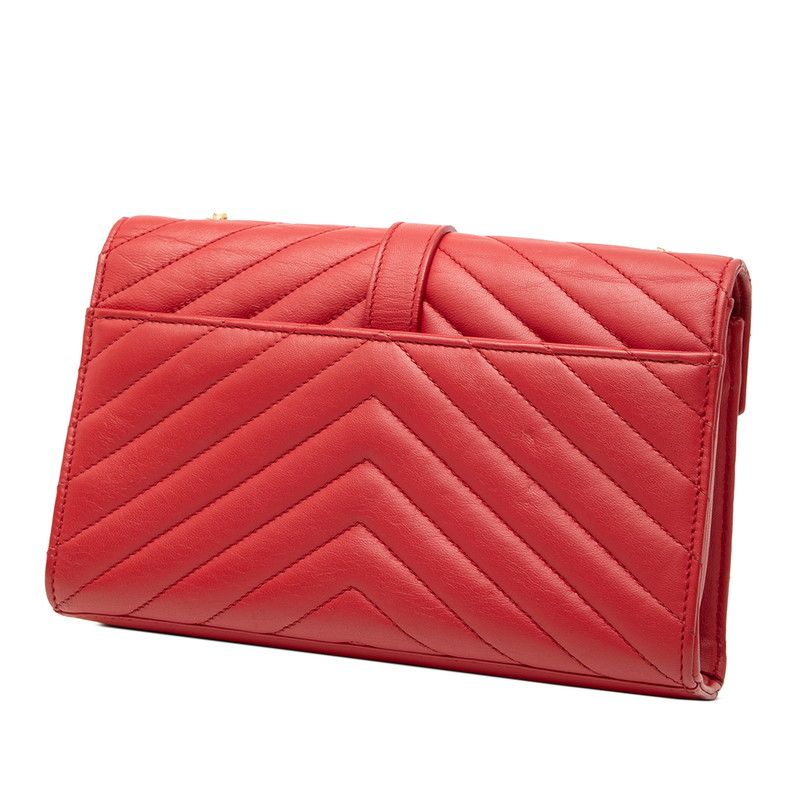 Saint Laurent Stitch Chain Shoulder Bag Red Leather — view 2