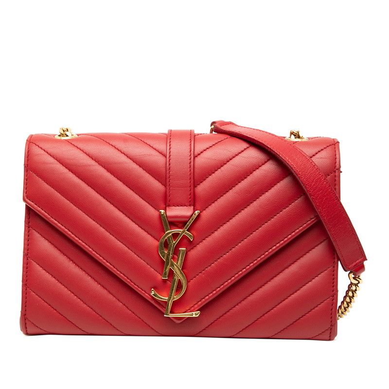 Saint Laurent Stitch Chain Shoulder Bag Red Leather