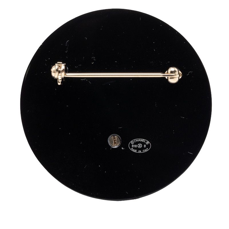 Chanel CC Logo Faux Pearl Brooch Gold Black Plated Plastic — view 2