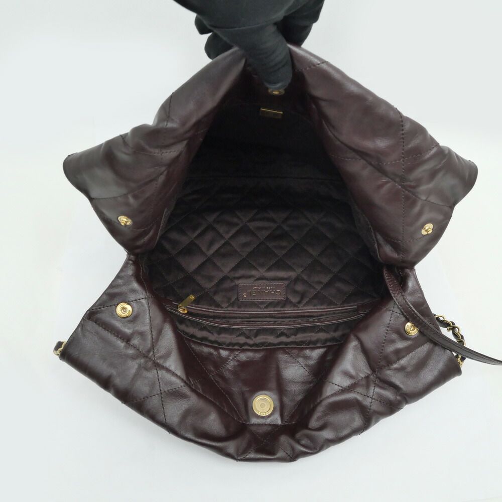 Chanel 22 Small Handbag Bordeaux GL Calfskin Chain with Shoulder Pouch Purple — view 5