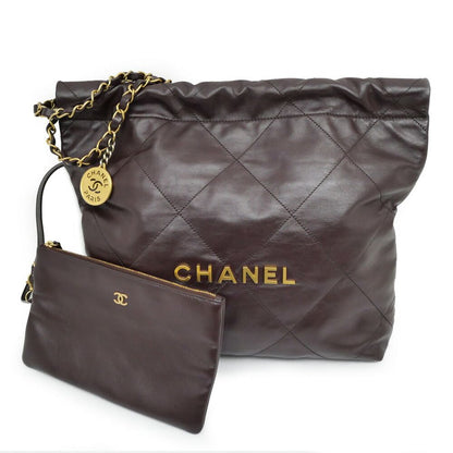 Chanel 22 Small Handbag Bordeaux GL Calfskin Chain with Shoulder Pouch Purple