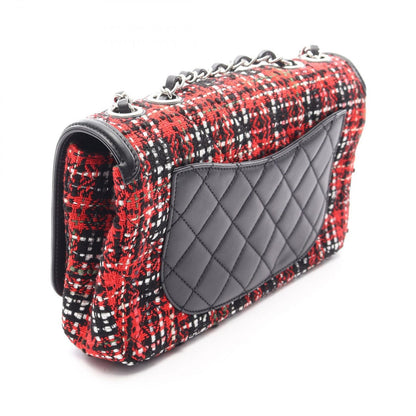 Chanel Shoulder Bag CC Filigree Red Black Fabric Leather CC Quilted Chain — view 2