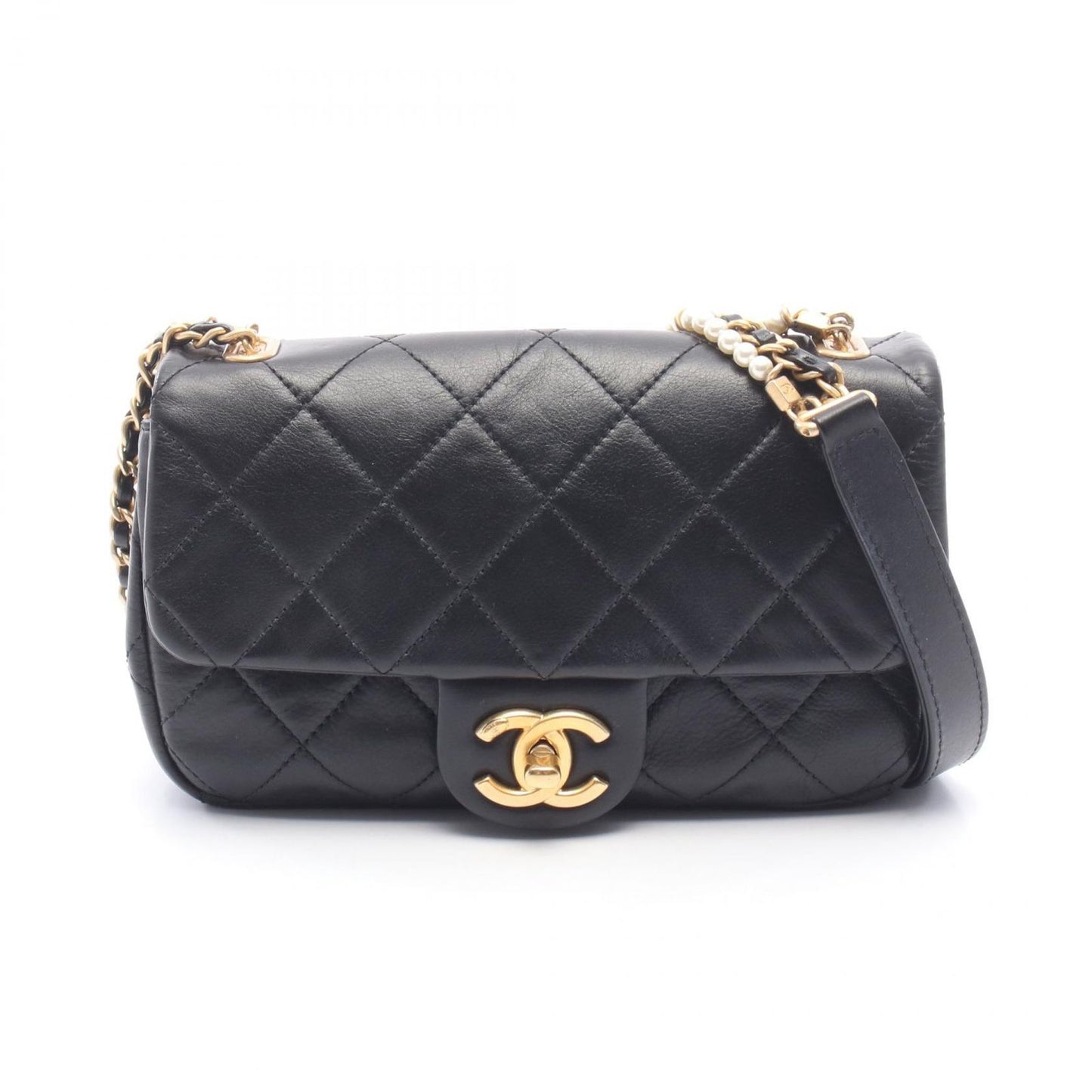 Chanel Shoulder Bag Quilted Black Leather Small Flap Chain