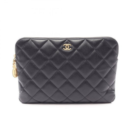 Chanel Clutch Quilted Black Caviar Leather