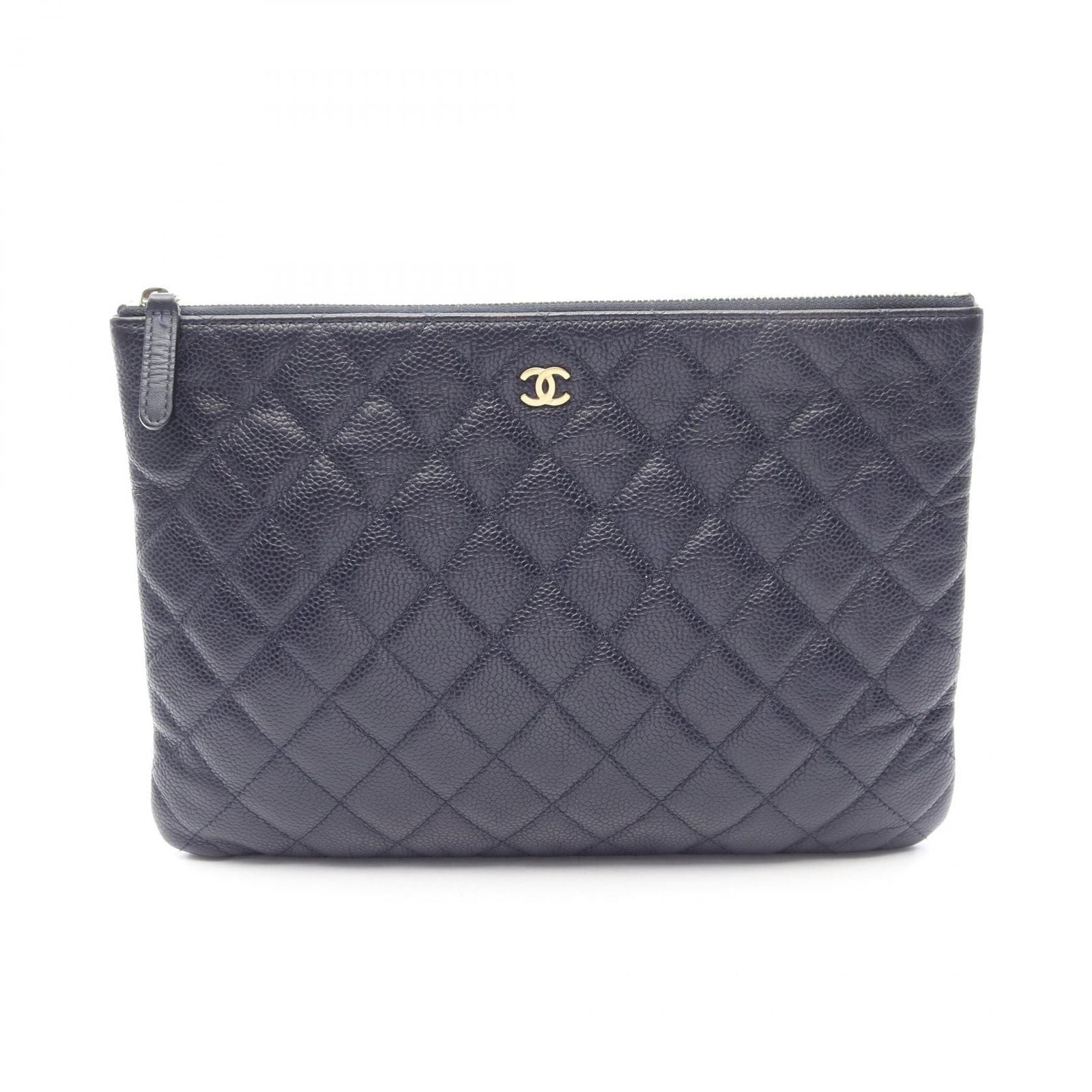 Chanel Clutch Quilted Navy Caviar Leather