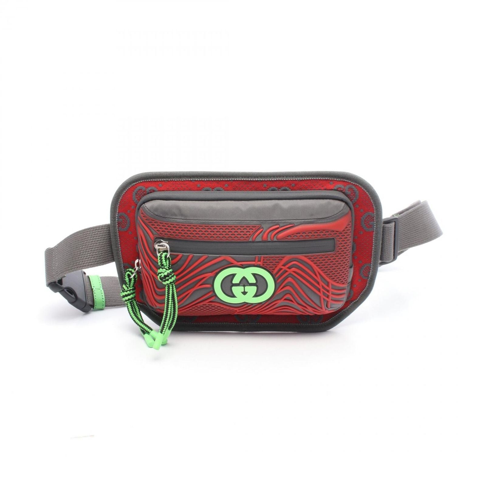 Gucci Waist Bag GG Red Gray Nylon Interlocking