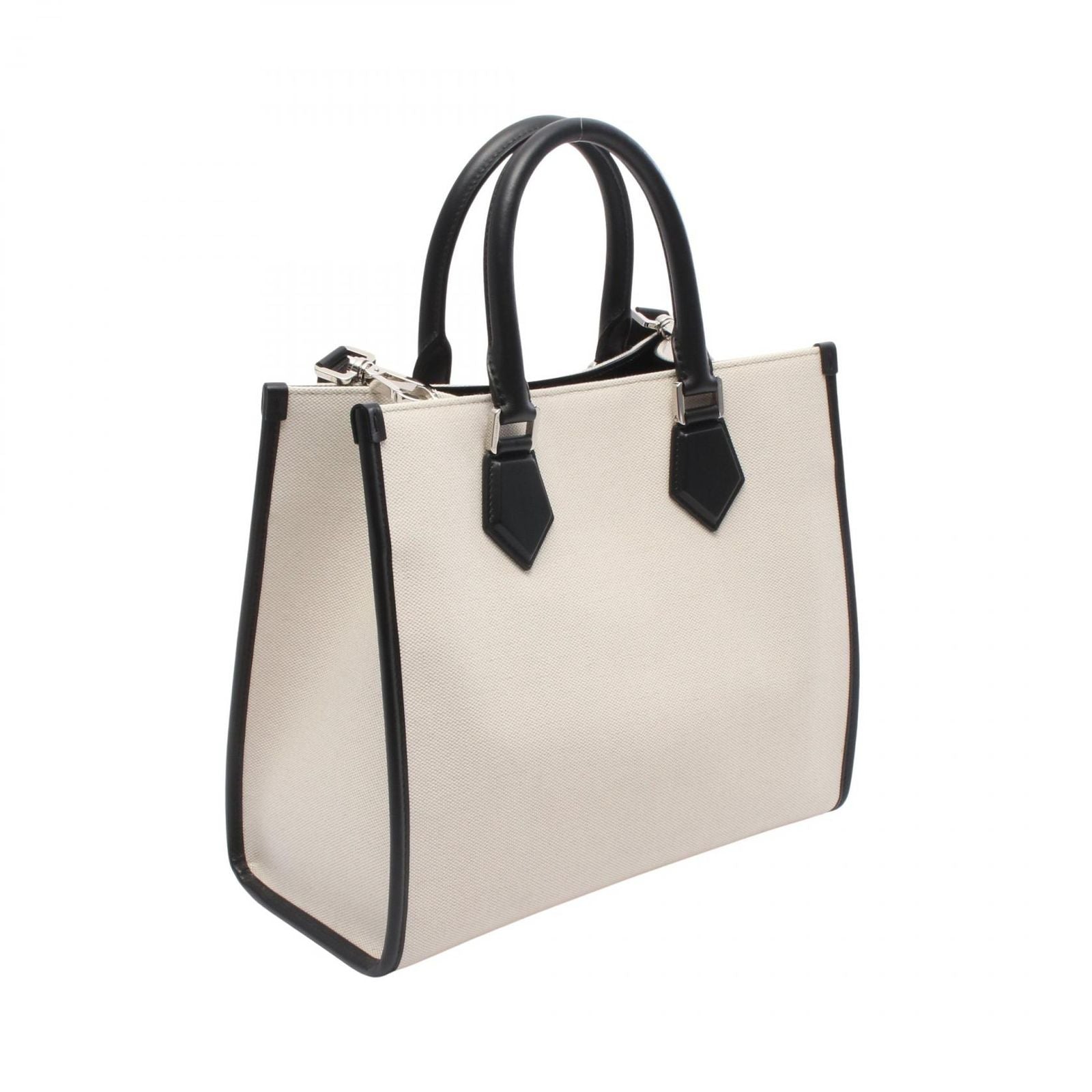 Dolce & Gabbana Tote DG Logo 2-Way Natural Black Canvas Leather Handbag — view 2