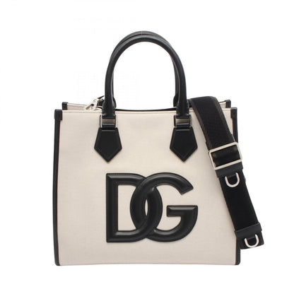 Dolce & Gabbana Tote DG Logo 2-Way Natural Black Canvas Leather Handbag