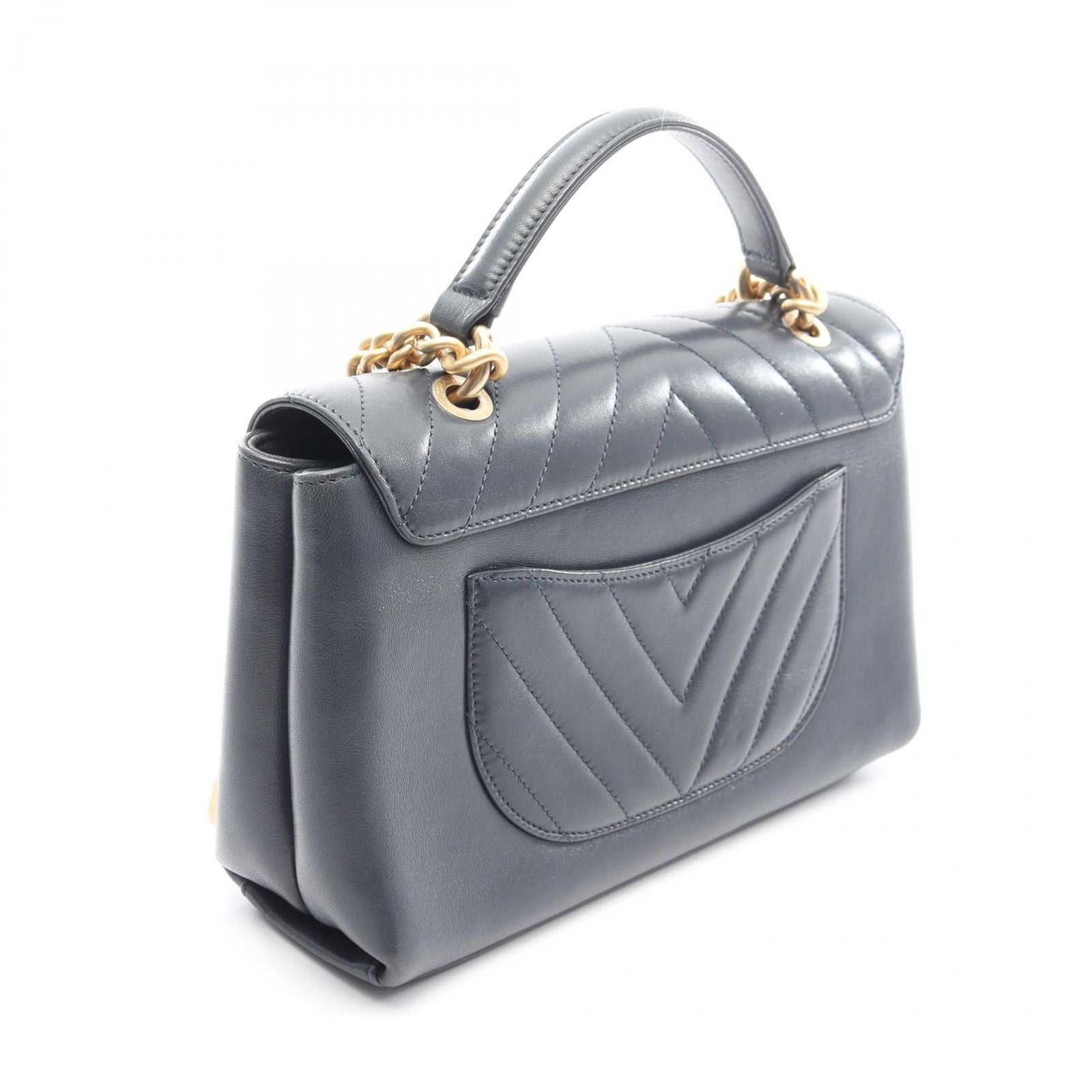 Chanel Shoulder Bag Top Handle Stitch 2-Way Navy Lambskin Chain — view 2