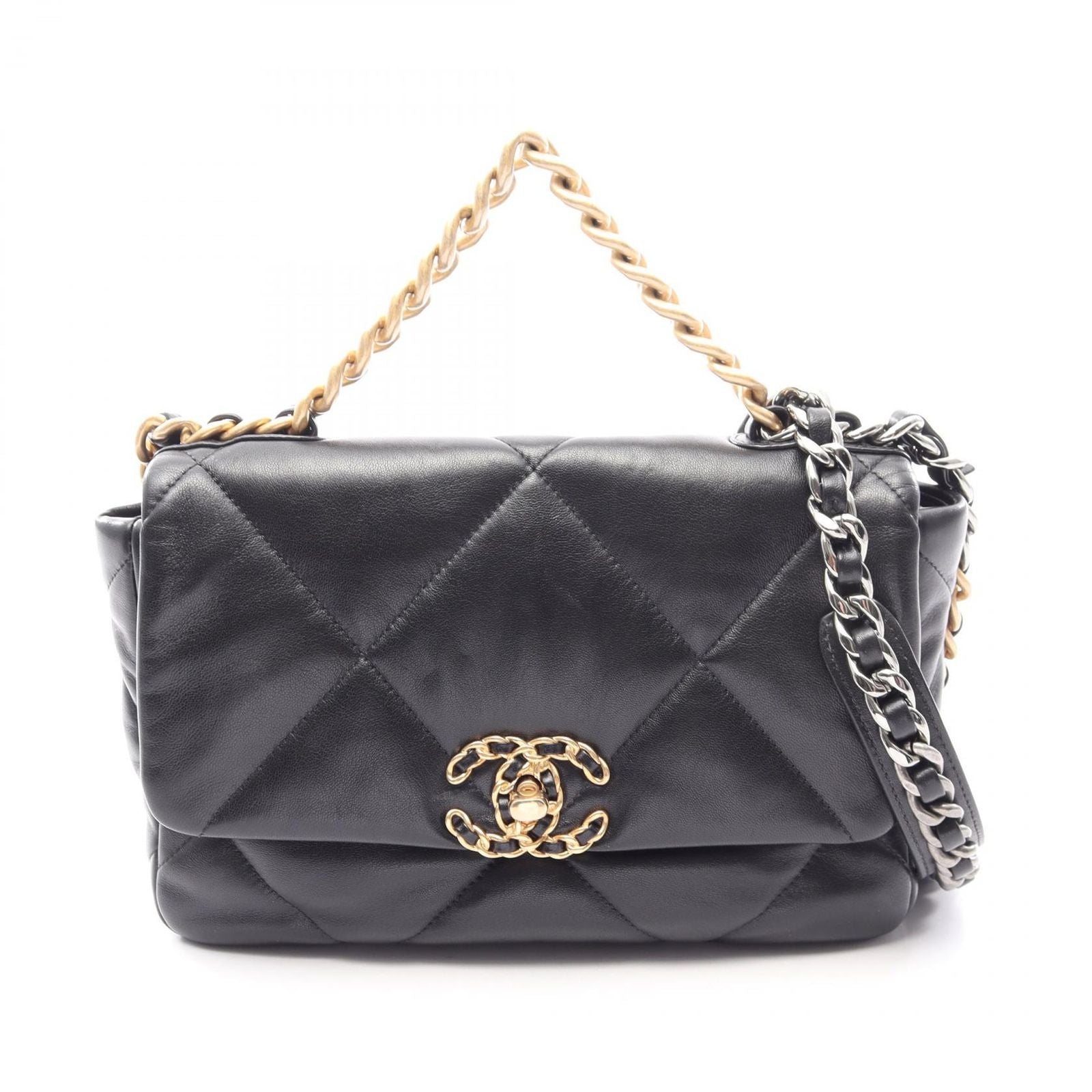 Chanel Shoulder Bag 19 Dizeneuf 2-Way Black Lambskin 19 Quilted Chain
