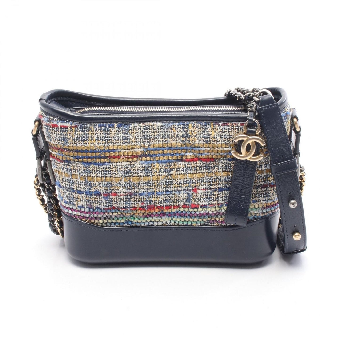 Chanel Shoulder Bag Gabriel de Small Hobo Navy Multi Fabric Leather Chain