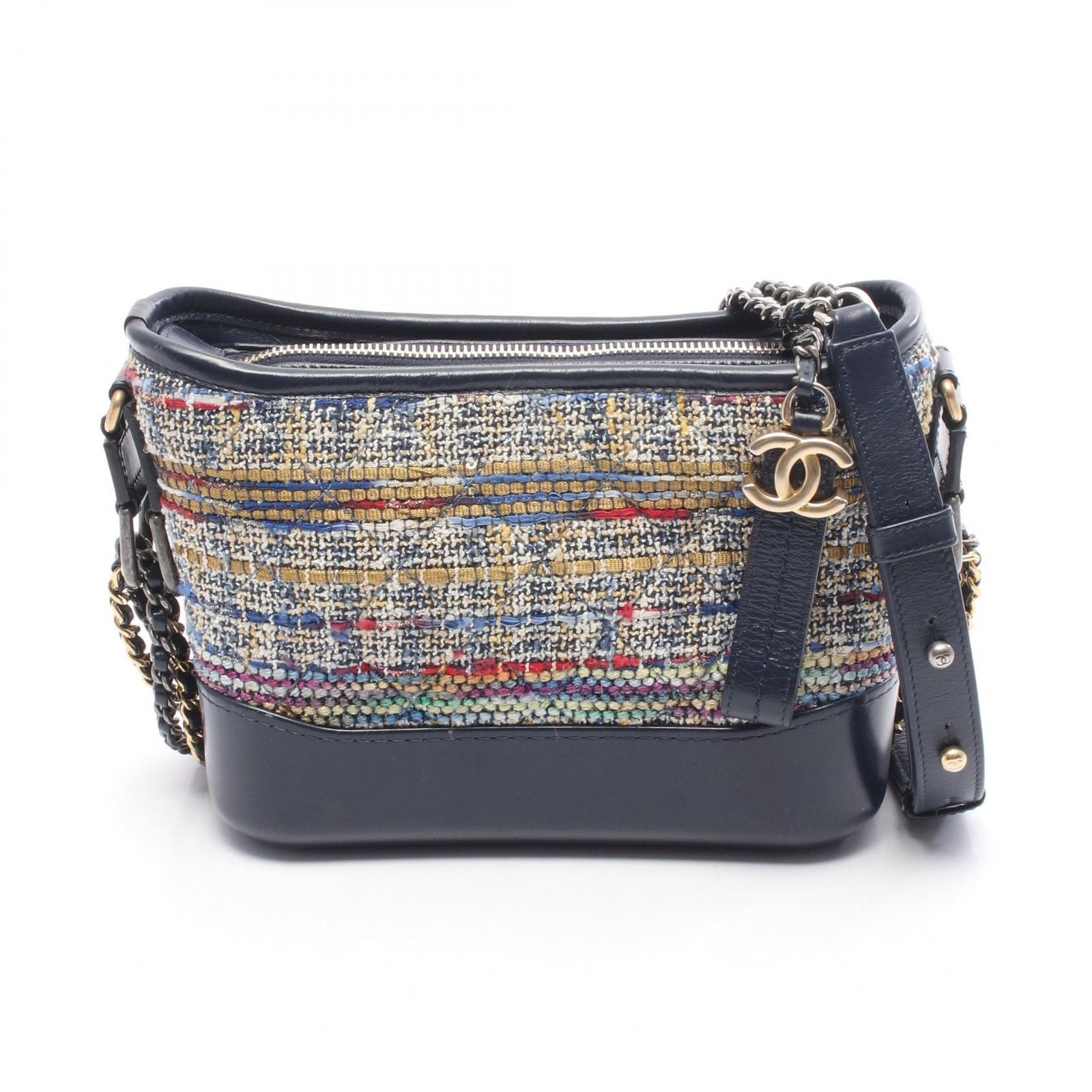 Chanel Shoulder Bag Gabriel de Small Hobo Navy Multi Fabric Leather Chain