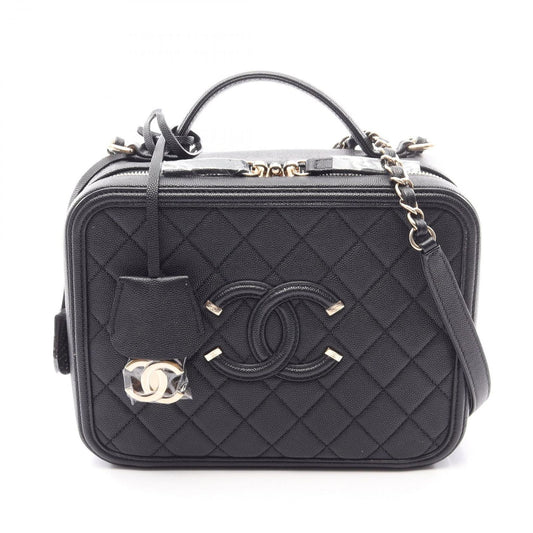 Chanel Shoulder Bag CC Filigree Vanity 2-Way Black Caviar Leather CC Quilted