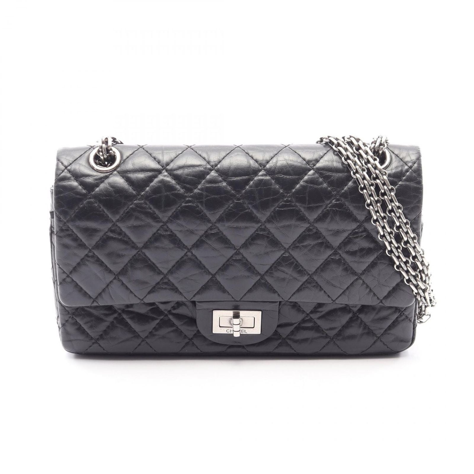 Chanel Shoulder Bag 2.55 Quilted Mademoiselle Chain Black Calf Double Flap