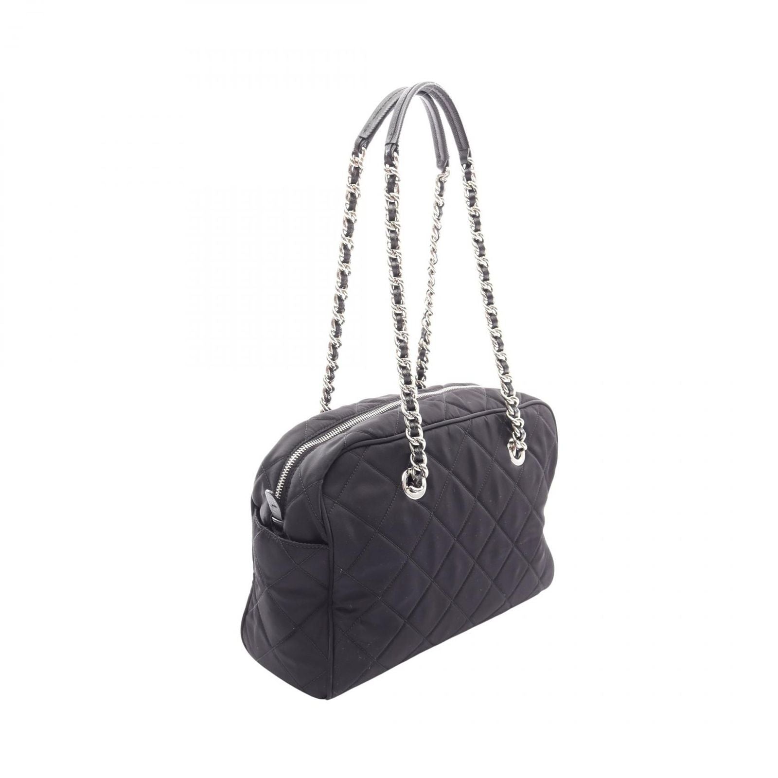 Prada Shoulder Bag Tessuto Impuntu Black Nylon Saffiano Leather Triangle Logo — view 2
