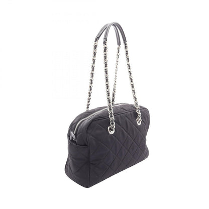 Prada Shoulder Bag Tessuto Impuntu Black Nylon Saffiano Leather Triangle Logo — view 2