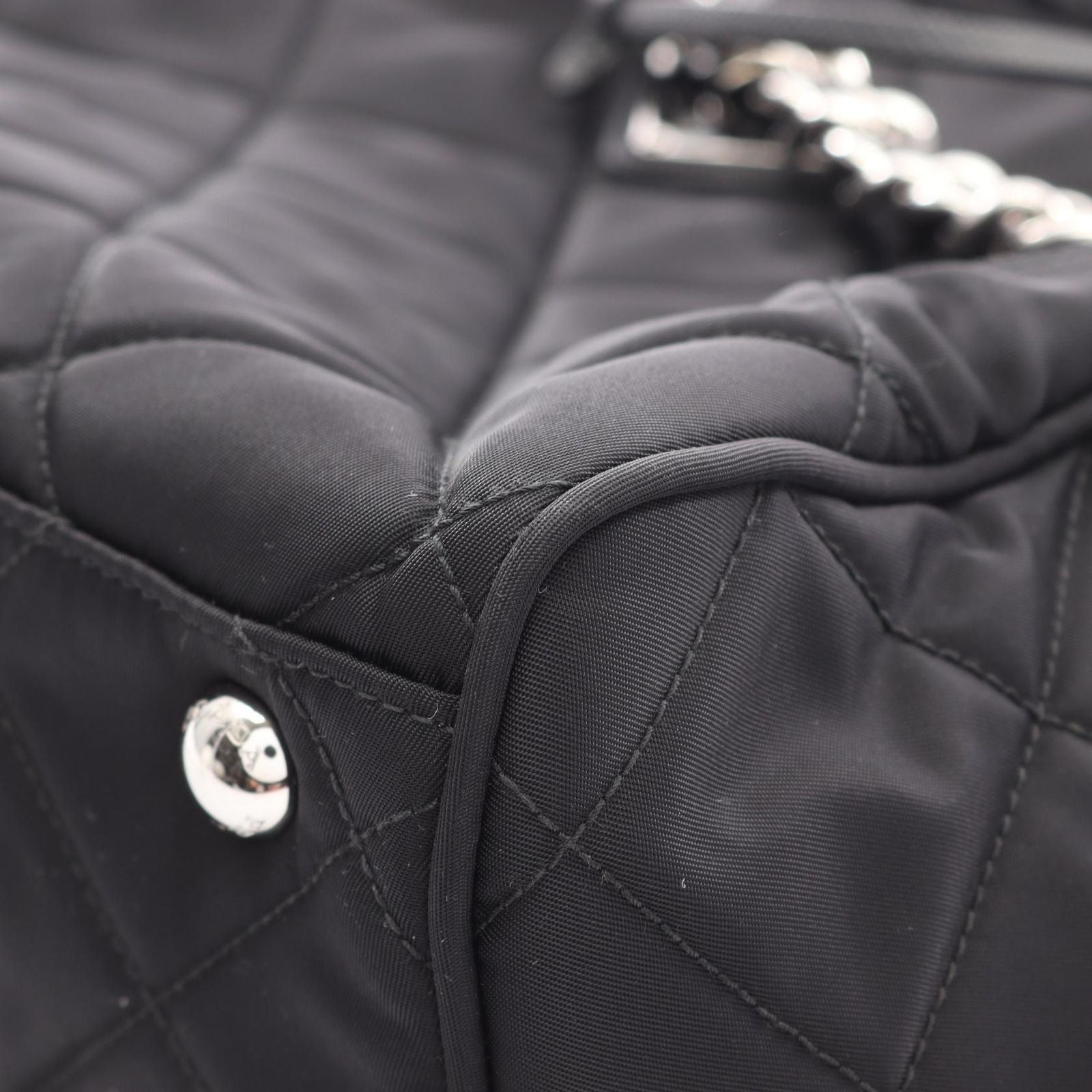 Prada Shoulder Bag Tessuto Impuntu Black Nylon Saffiano Leather Triangle Logo — view 5