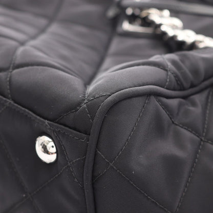 Prada Shoulder Bag Tessuto Impuntu Black Nylon Saffiano Leather Triangle Logo — view 5