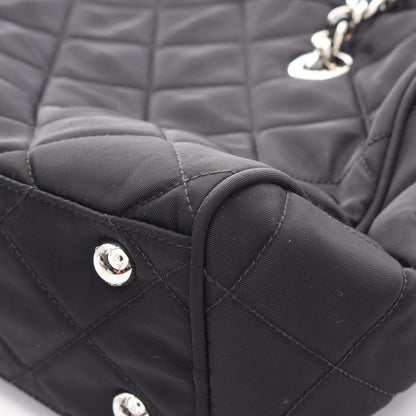 Prada Shoulder Bag Tessuto Impuntu Black Nylon Saffiano Leather Triangle Logo — view 6