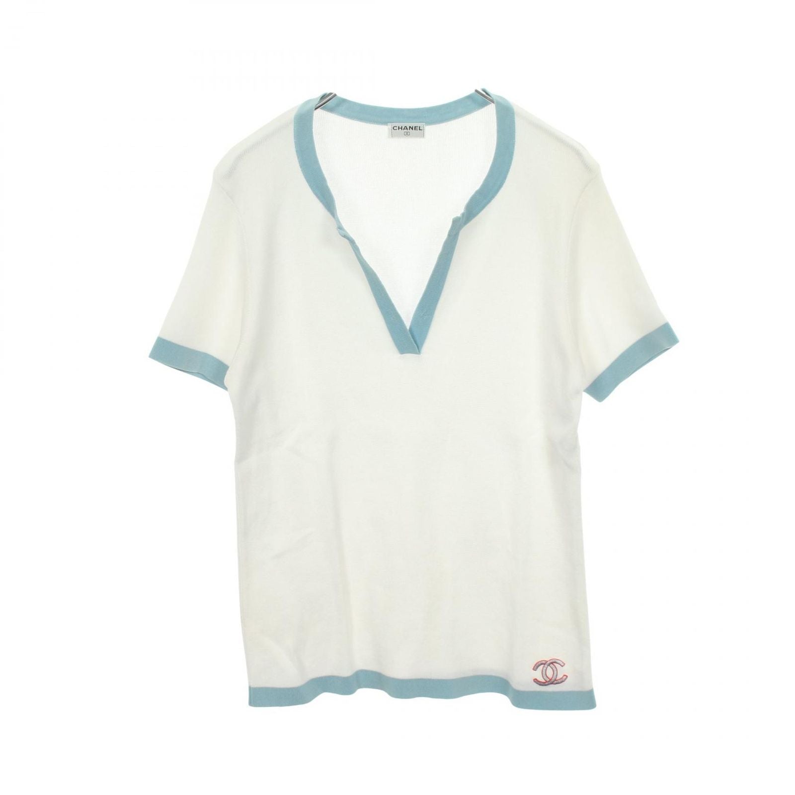 Chanel Knit CC Logo Short Sleeve Cotton Sweater