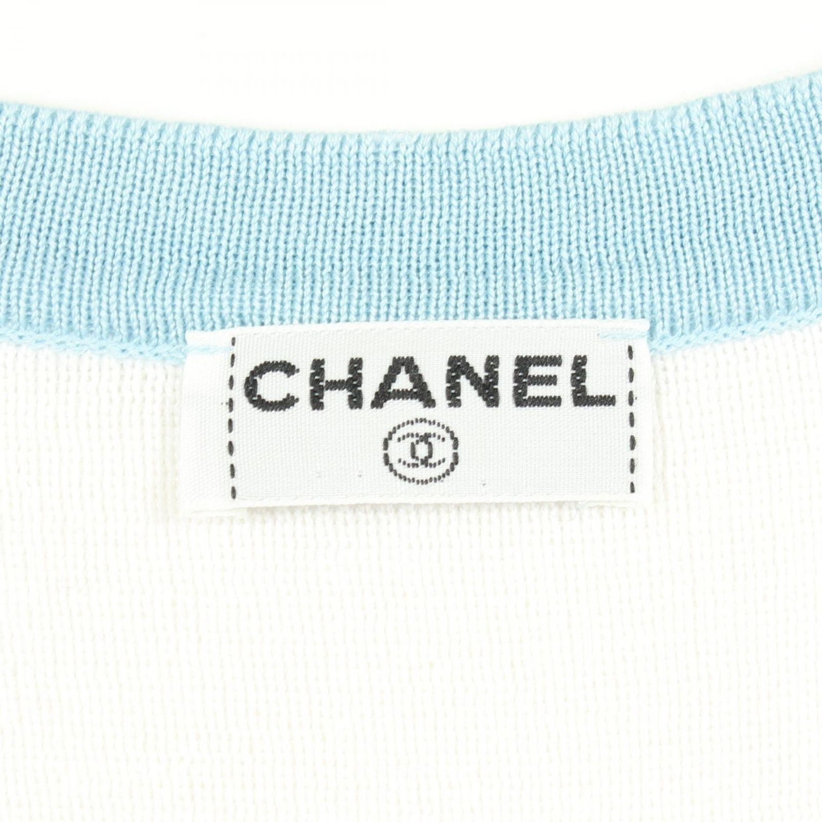 Chanel Knit CC Logo Short Sleeve Cotton Sweater — view 3