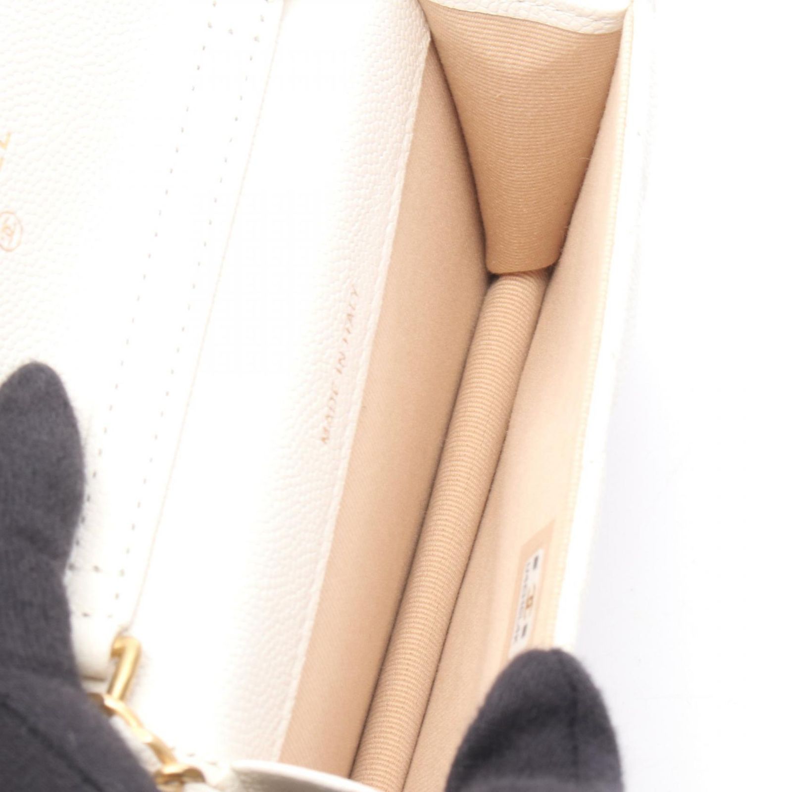 Chanel Shoulder Bag Quilted White Caviar Leather with Chain Card Case — view 3