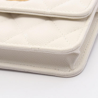 Chanel Shoulder Bag Quilted White Caviar Leather with Chain Card Case — view 6