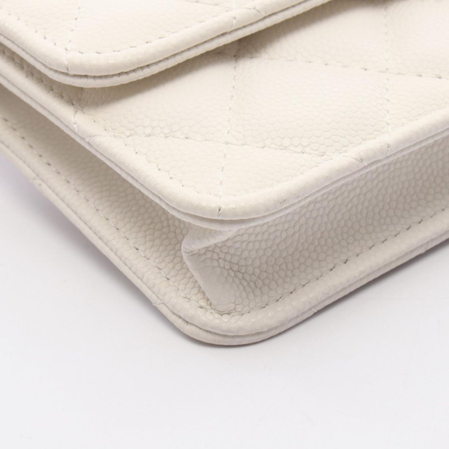 Chanel Shoulder Bag Quilted White Caviar Leather with Chain Card Case — view 7