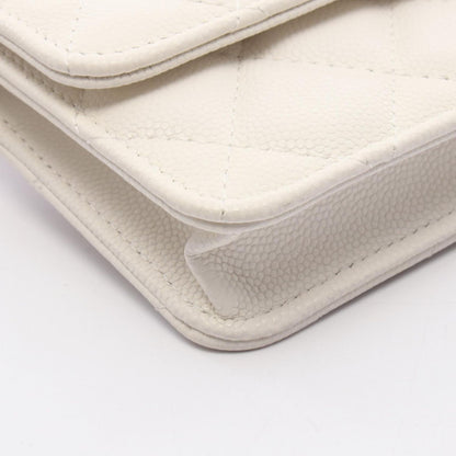 Chanel Shoulder Bag Quilted White Caviar Leather with Chain Card Case — view 7