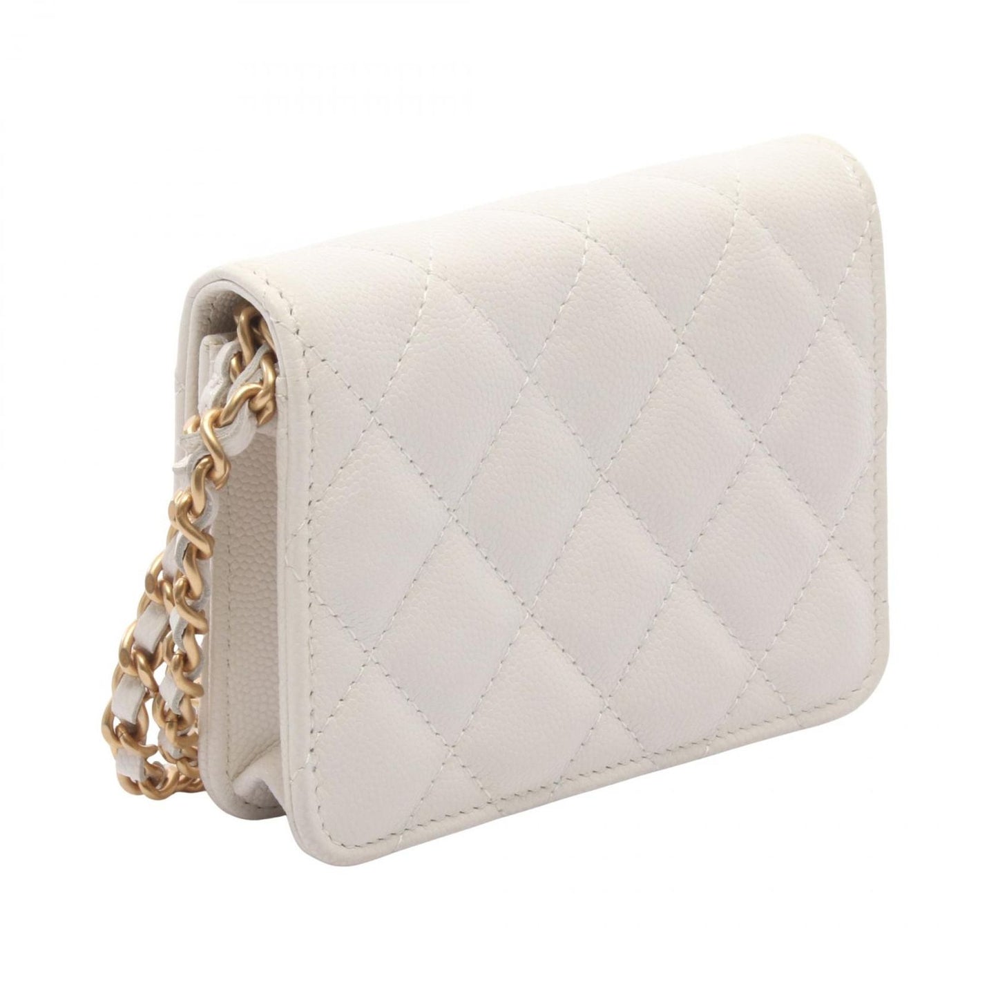 Chanel Shoulder Bag Quilted White Caviar Leather with Chain Card Case — view 2