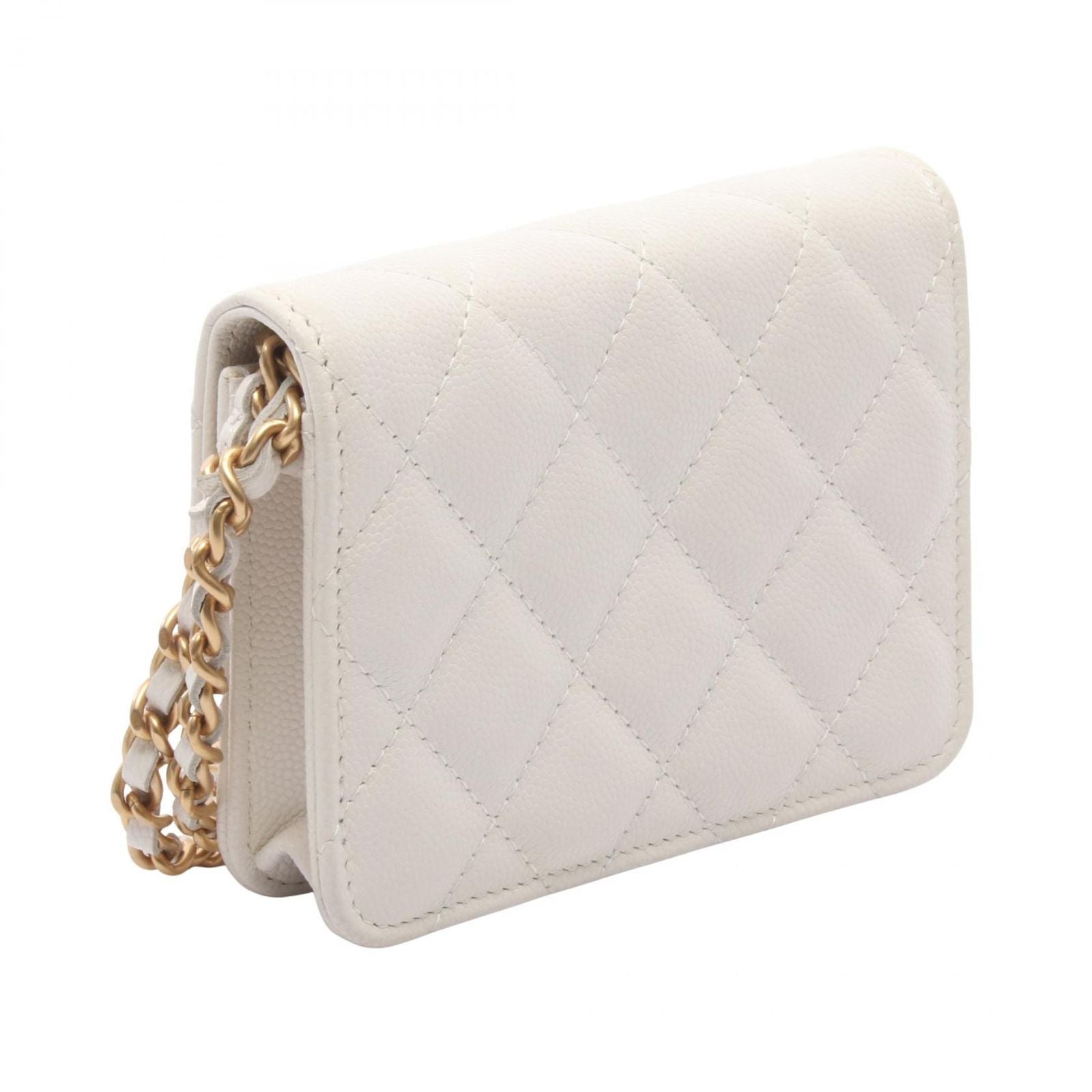 Chanel Shoulder Bag Quilted White Caviar Leather with Chain Card Case — view 2