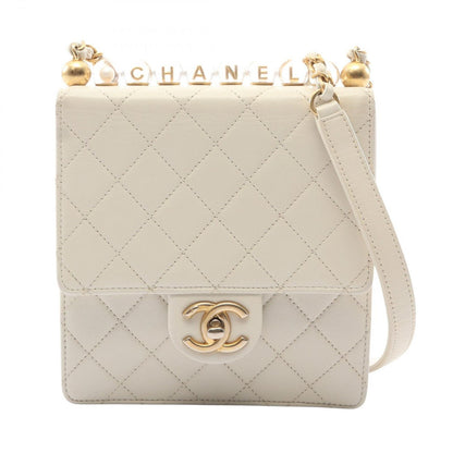 Chanel Shoulder Bag Quilted White Leather Chain